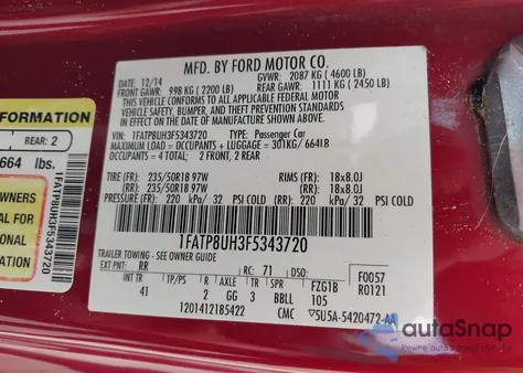 2015 Ford Mustang Ecoboost Premium from USA, damaged, VIN 1FATP8UH3F5343720